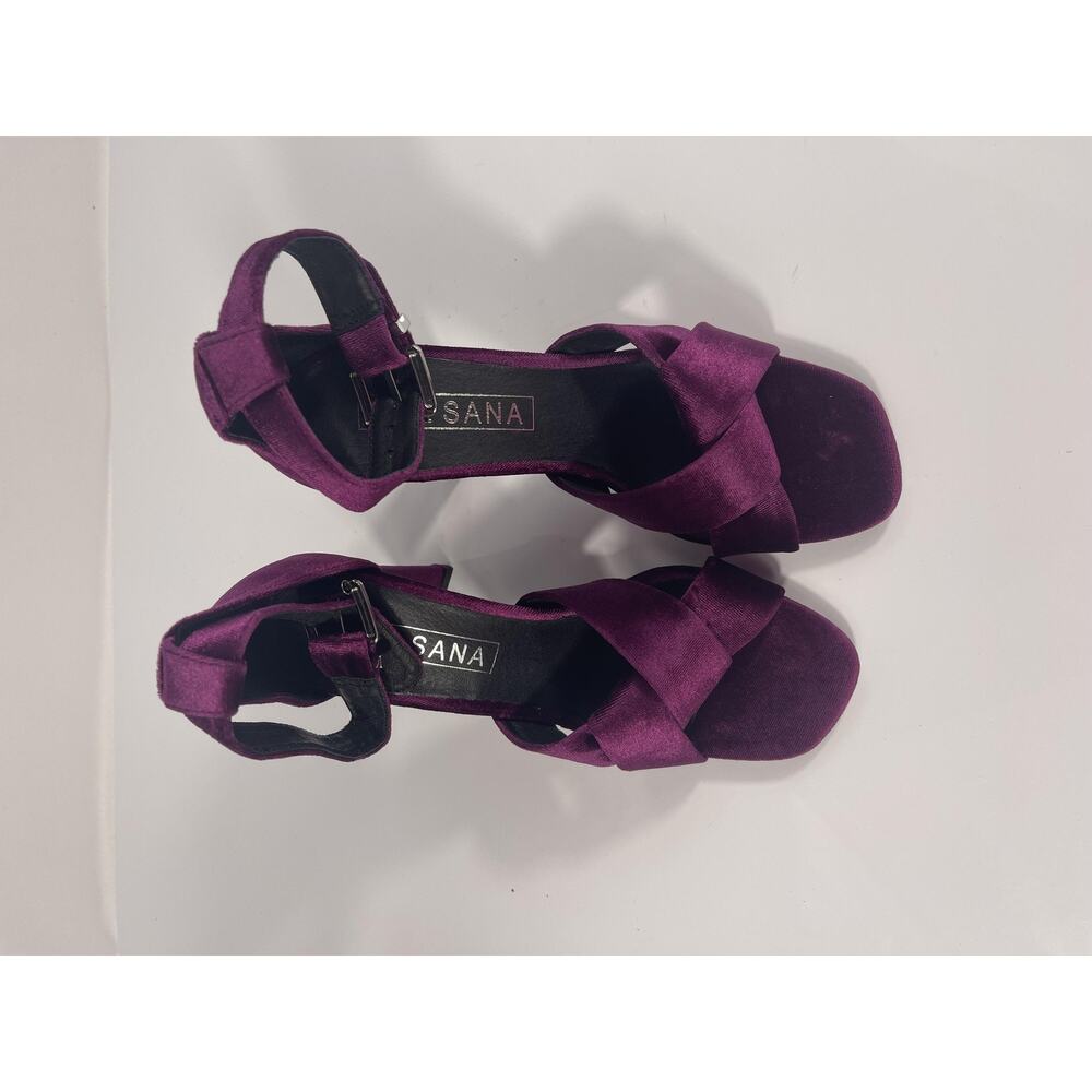 Sol Sana Tallulah Heel Shoes Womens Size 37 Berry Velvet Ankle Strap Block Heels - Picture 6 of 9